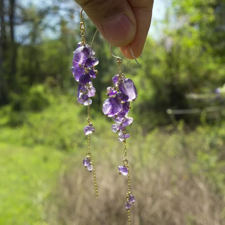 Elegant Tassel Amethyst Natural Amethyst Earrings