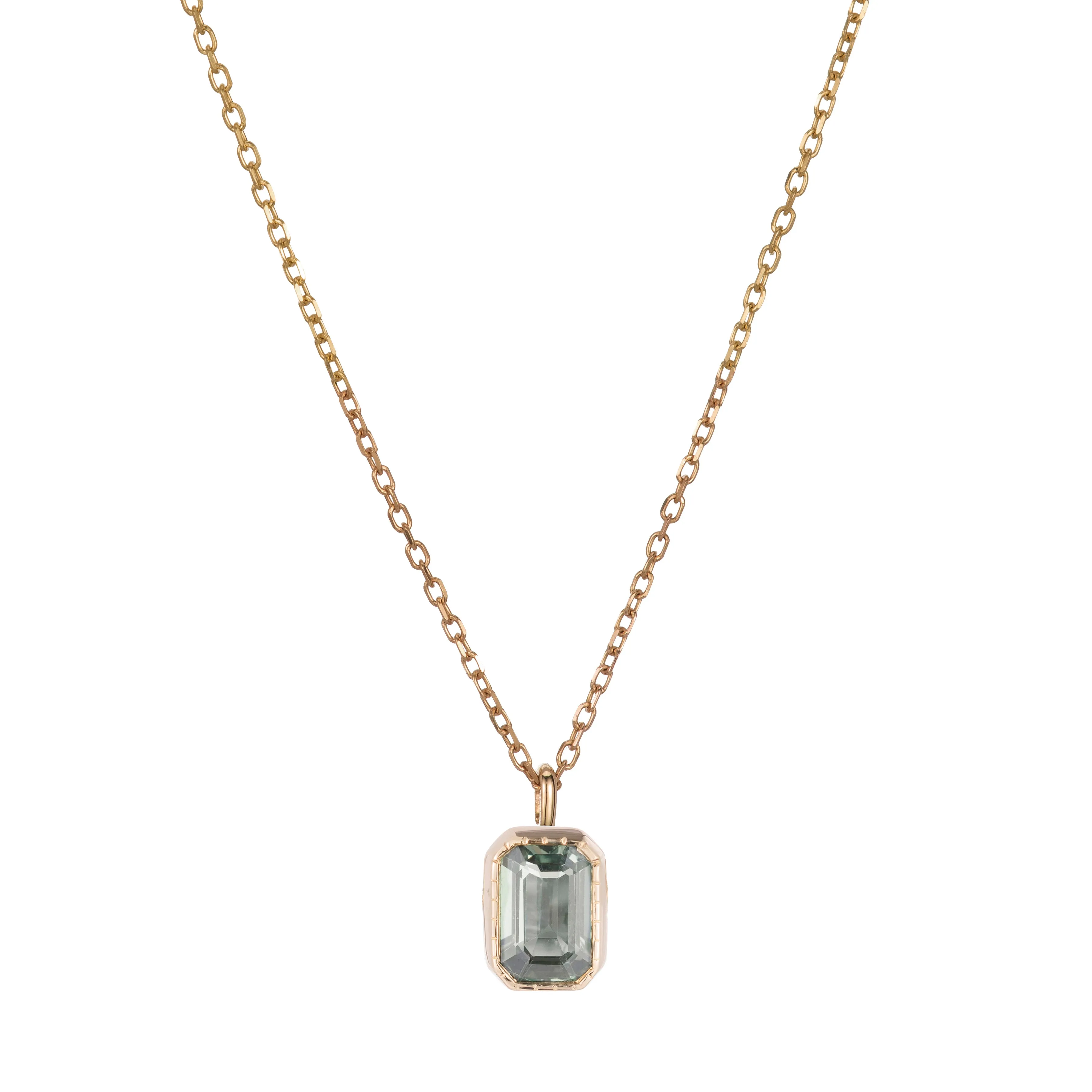 Emerald Cut Green Sapphire Wisp Necklace