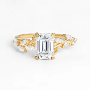 Emerald Cut Moissanite Leafy Engagement Ring