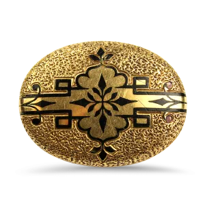 Estate 14K Yellow Gold Enamel Victorian Style Brooch