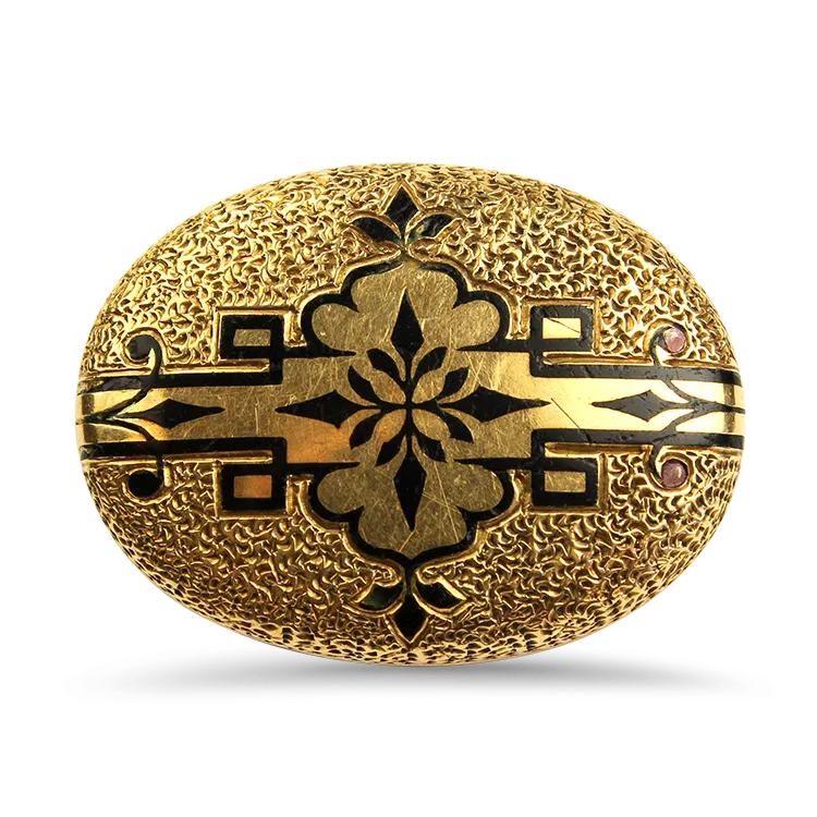 Estate 14K Yellow Gold Enamel Victorian Style Brooch