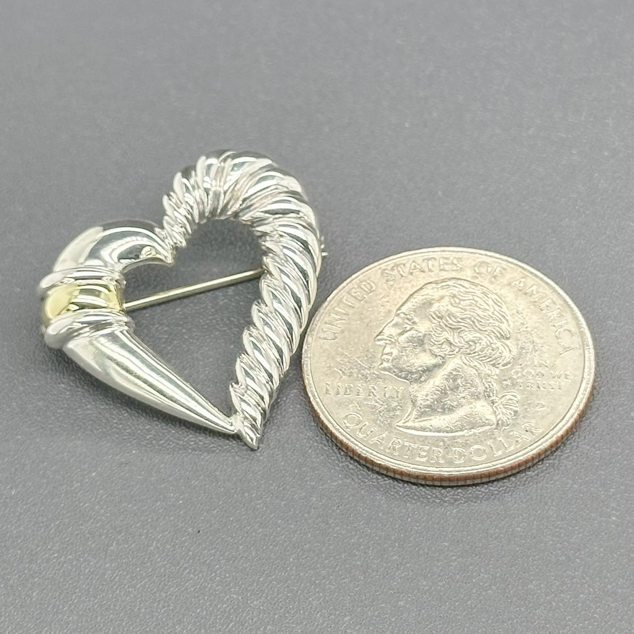 Estate David Yurman SS 14 Two Tone Cable Heart Brooch