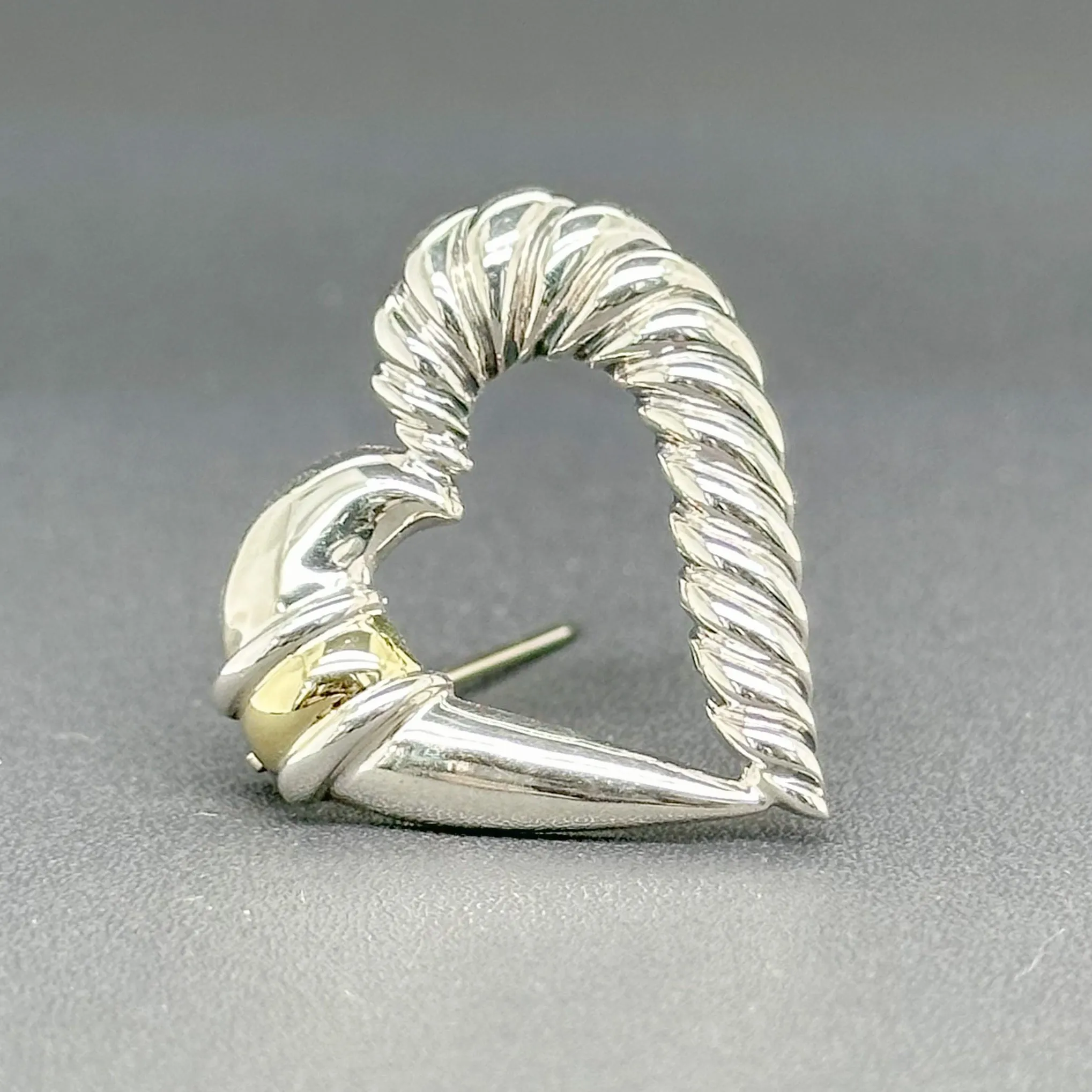 Estate David Yurman SS 14 Two Tone Cable Heart Brooch