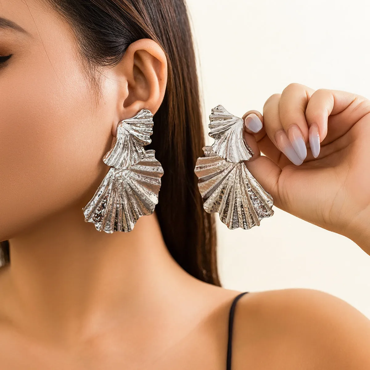 Exaggerated Love Earrings with Tassel Leaves for Fashionable Women