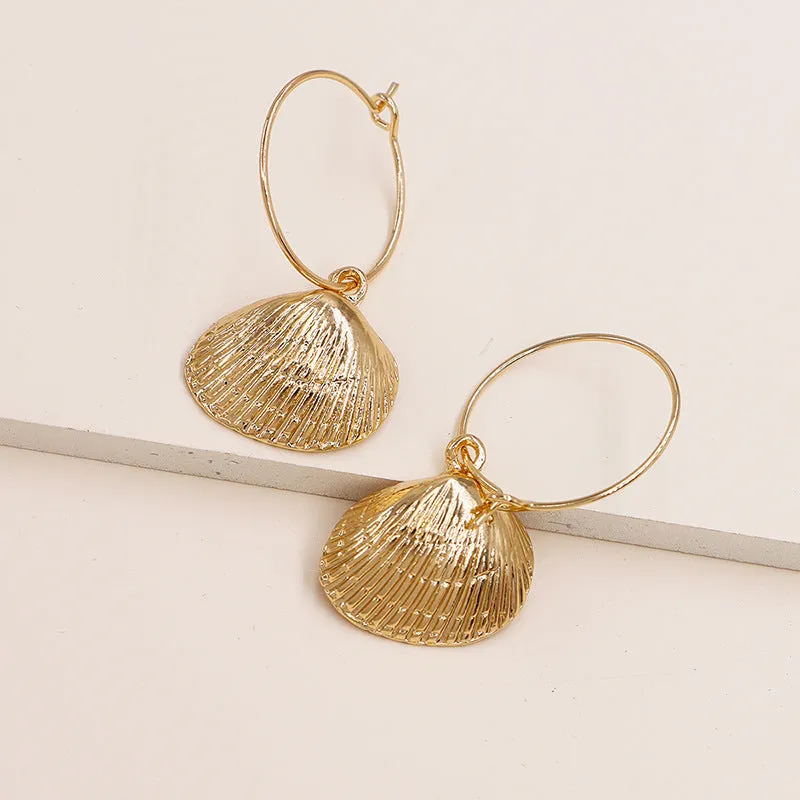 Fashionable Alloy Shell Earrings with Metal Textures for Trendy Women