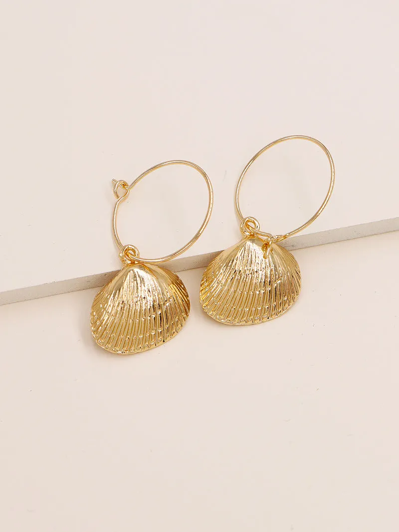 Fashionable Alloy Shell Earrings with Metal Textures for Trendy Women