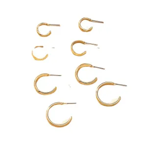 Fashionable Metal Textured Earrings Set with Personalized Flair - 4 Pairs