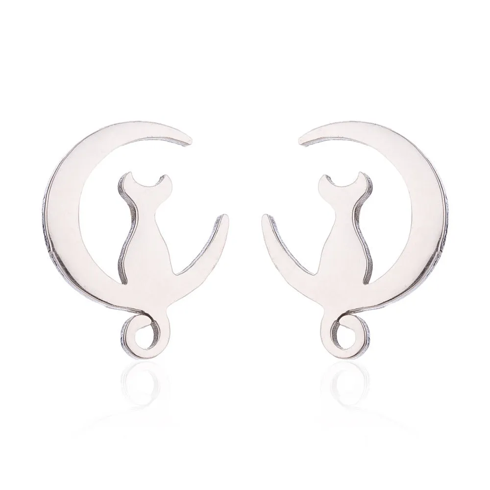 Fashionable Silver Simple Design Titanium Steel Stud Earrings