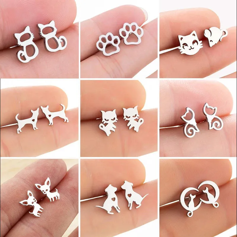 Fashionable Silver Simple Design Titanium Steel Stud Earrings