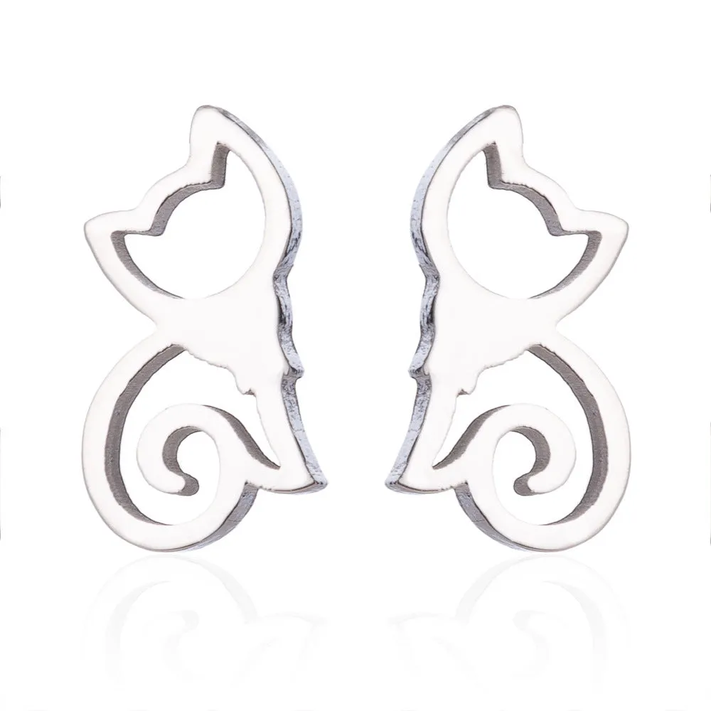 Fashionable Silver Simple Design Titanium Steel Stud Earrings