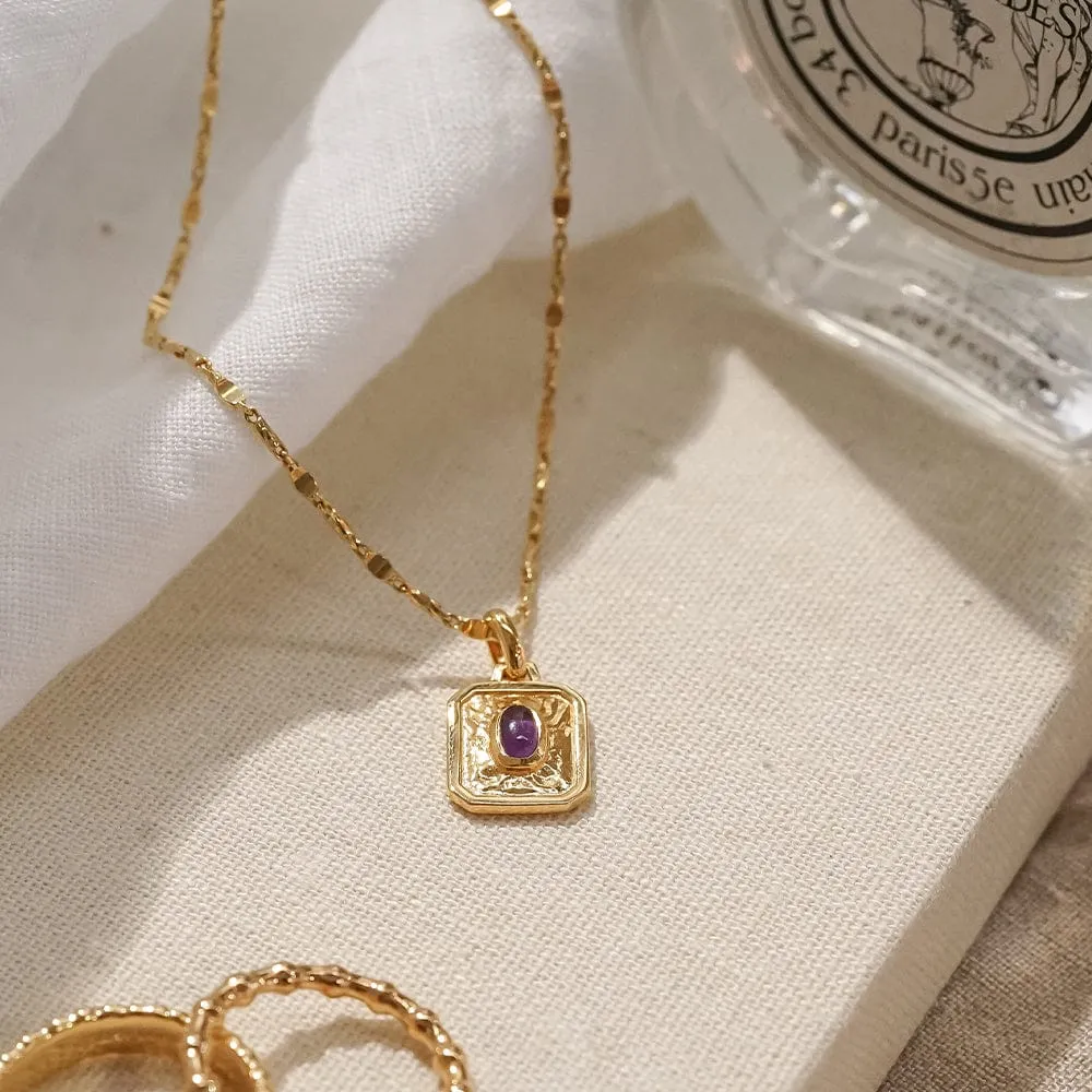 February Amethyst Birthstone Necklace 18ct Gold Plate