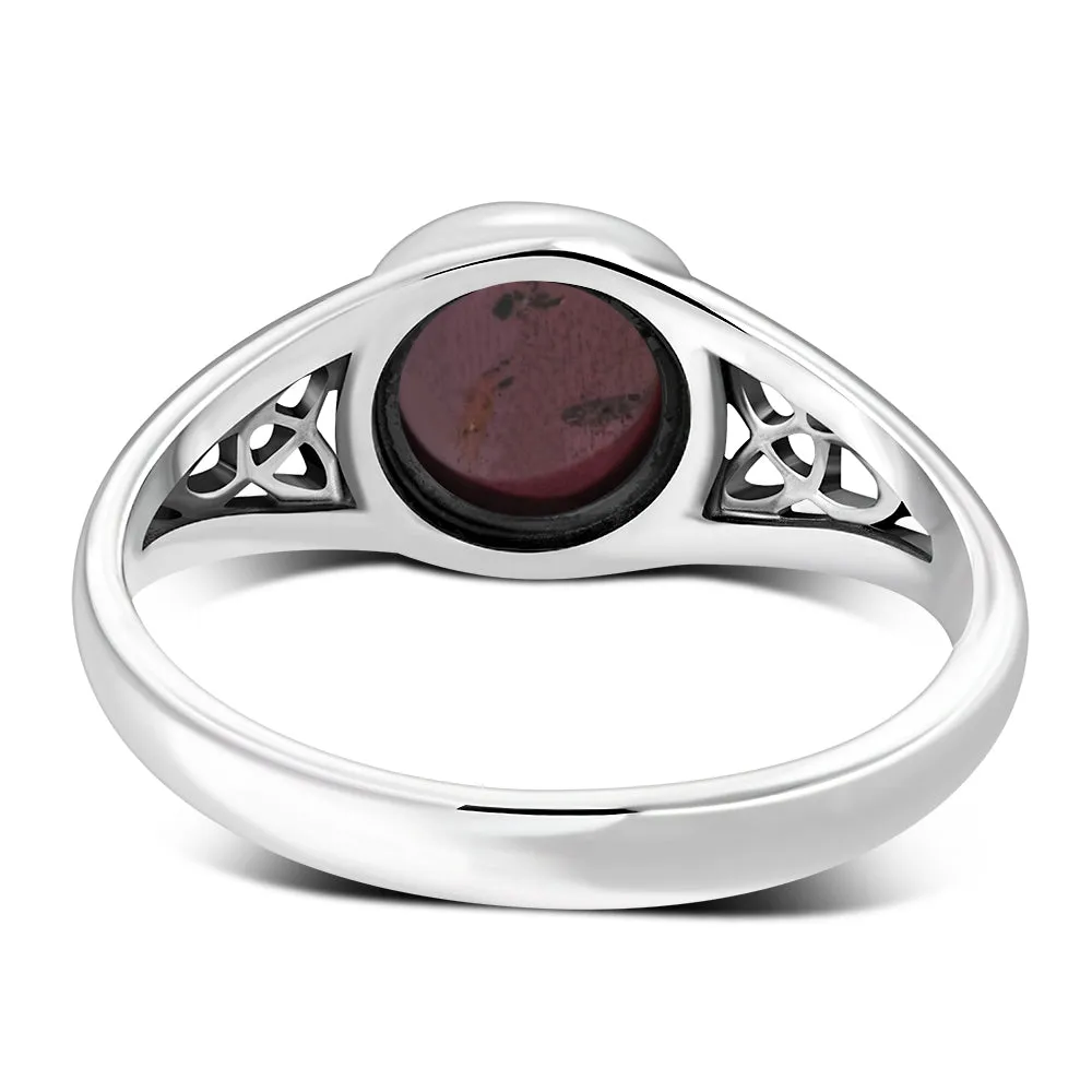 Garnet Stone Trinity Knot Silver Ring