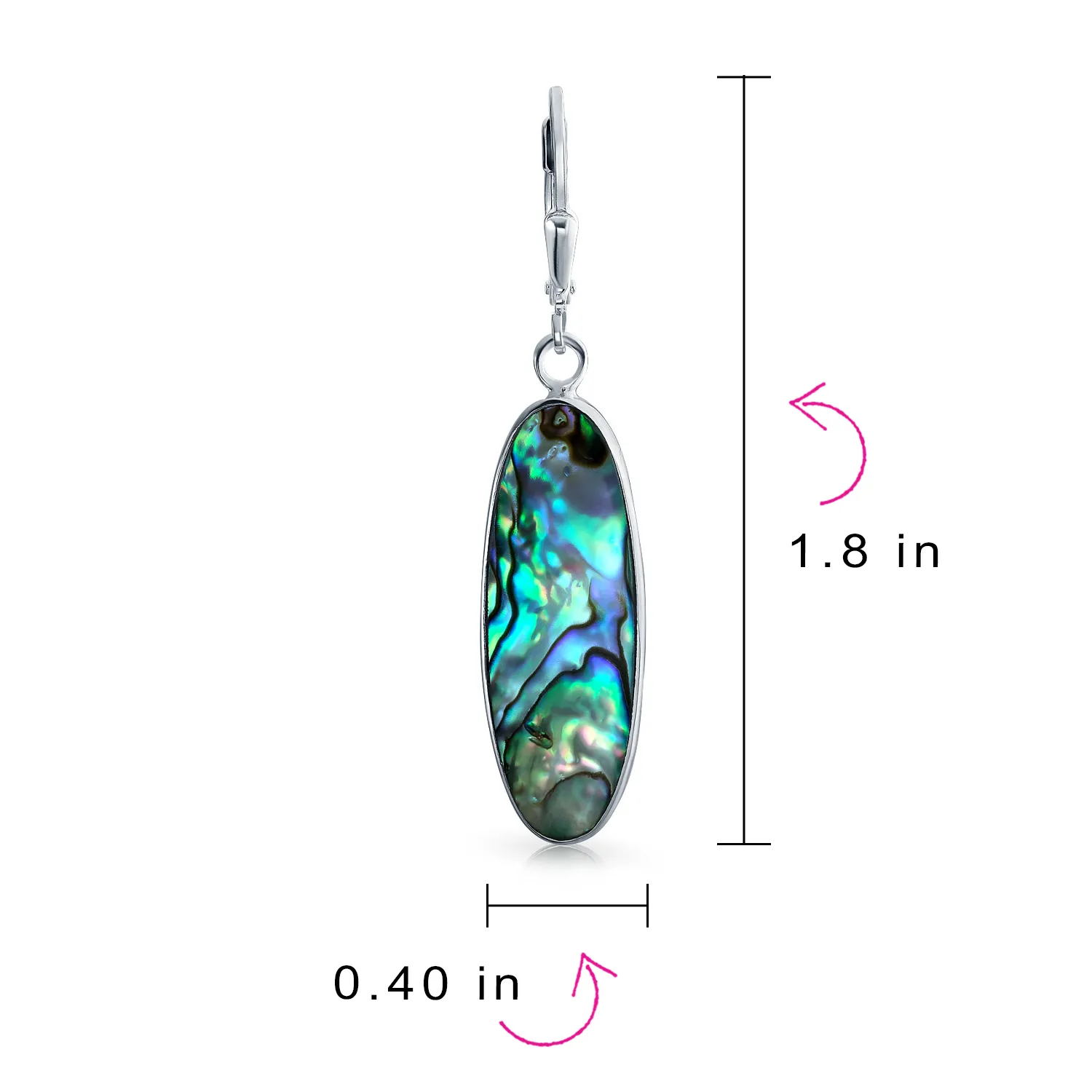 Geometric Iridescent Abalone Shell Oval Long Dangle Earrings in Sterling Silver