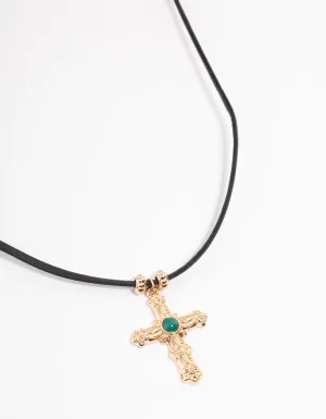 Gold Boho Cross Cord Necklace