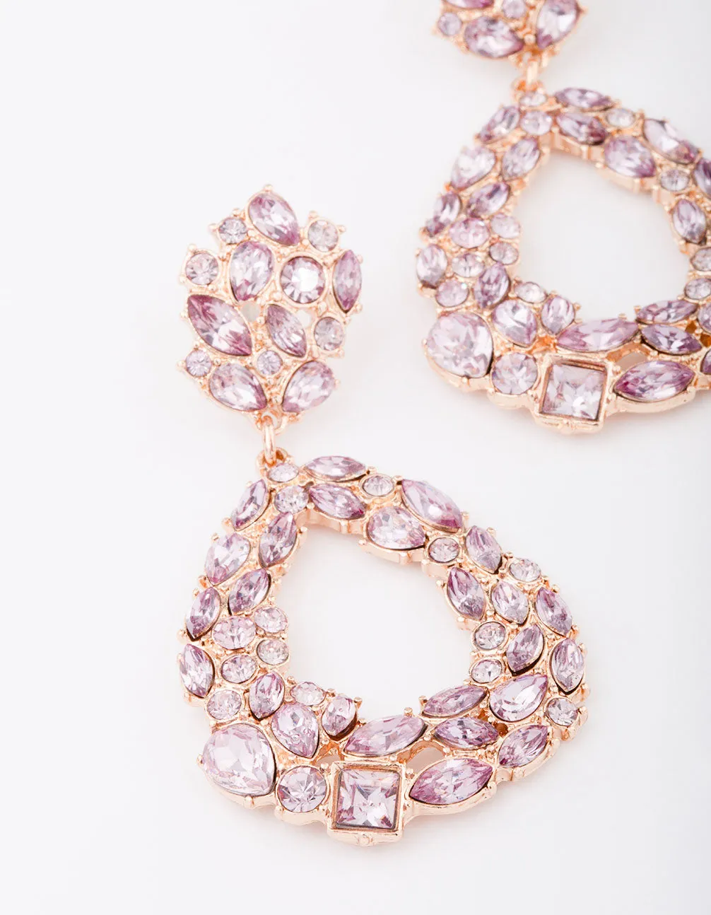 Gold Lilac Cluster Diamante Drop Earrings