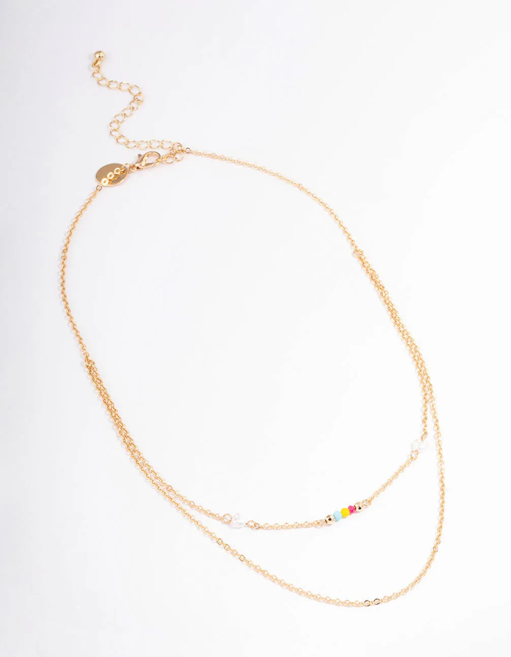 Gold Mixed Beaded & Pearl Station Necklace