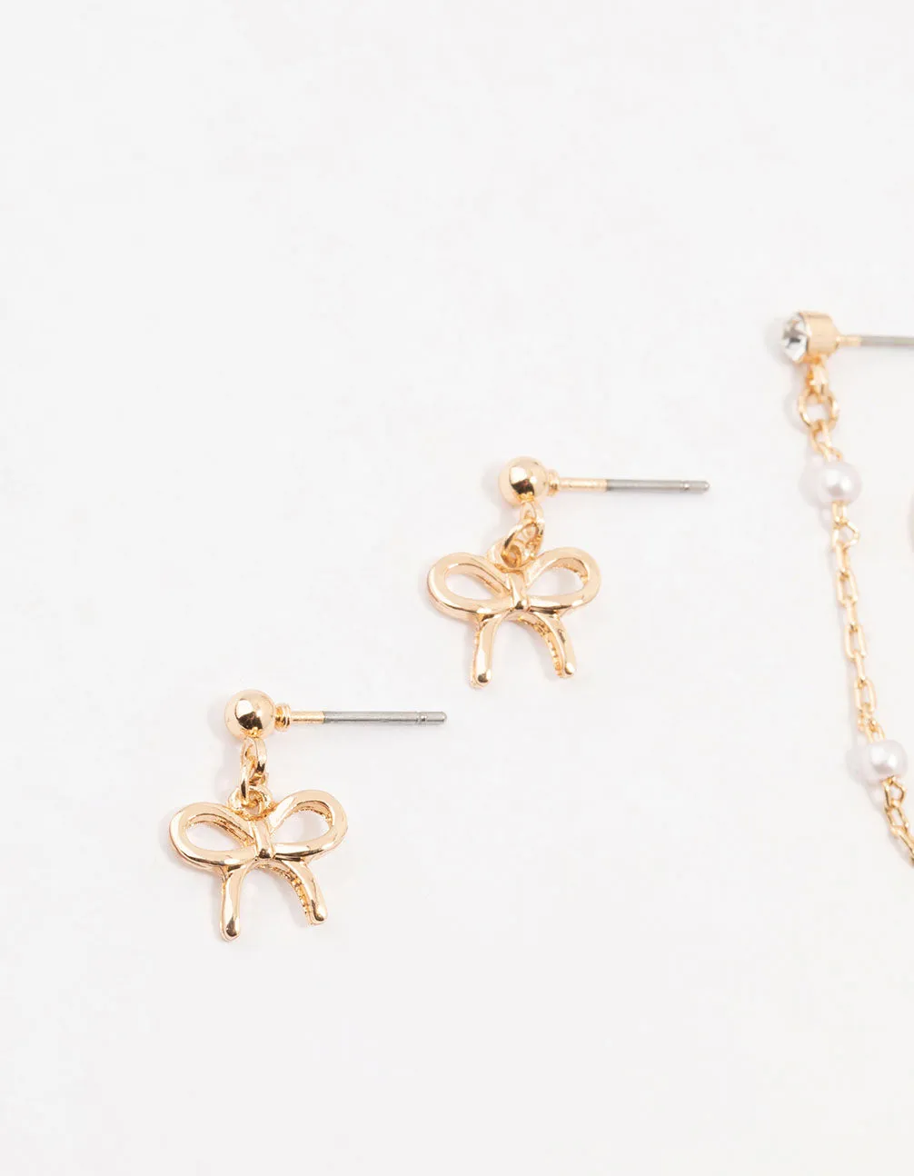 Gold Pearl Chain & Bow Earrings 3-Pack