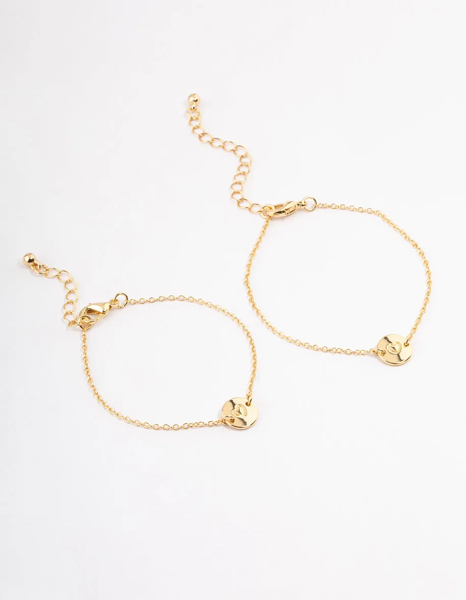 Gold Plated Heart Disc Bracelet Pack