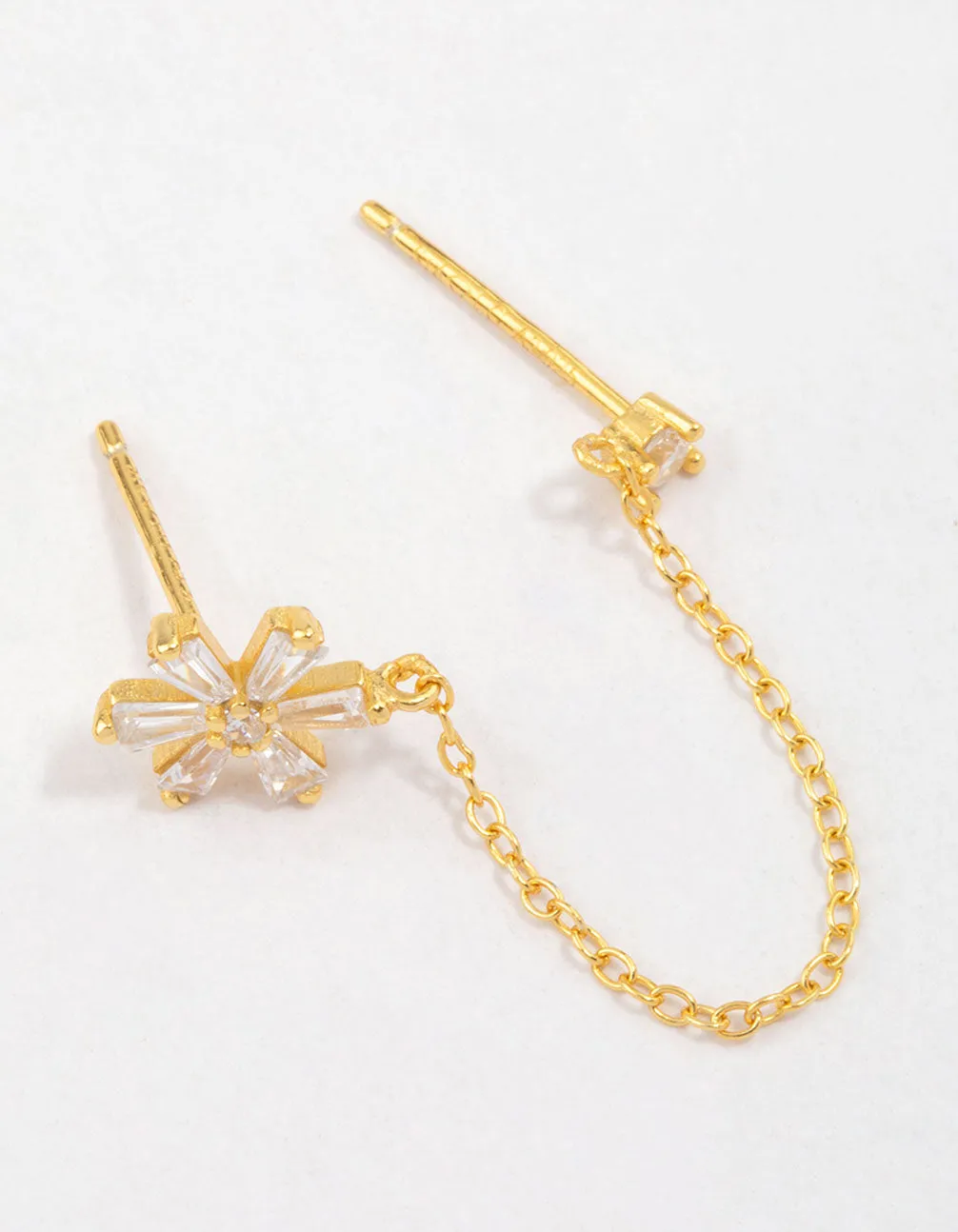 Gold Plated Sterling Silver Flower Chain Stud Earring