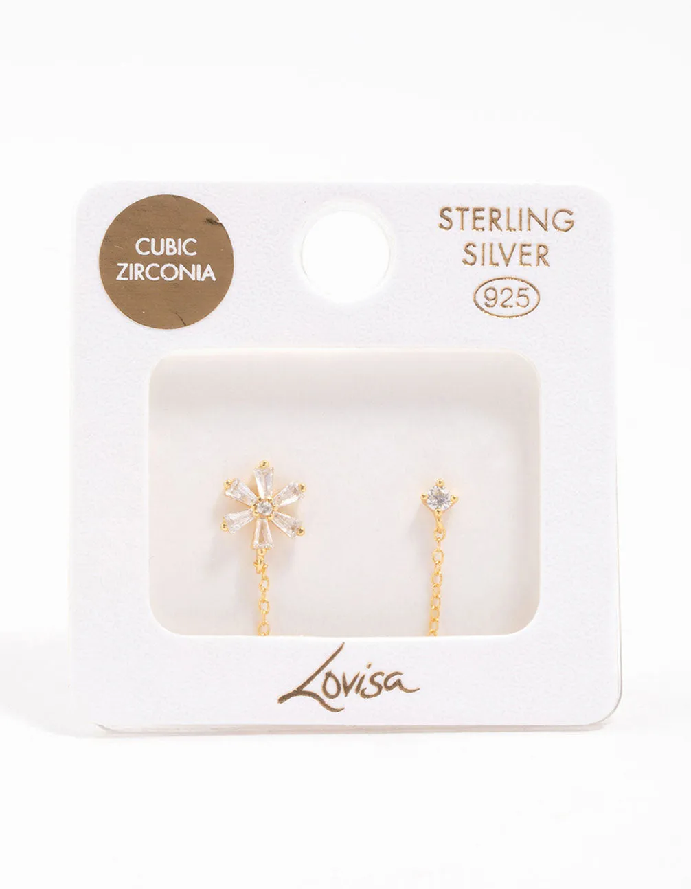 Gold Plated Sterling Silver Flower Chain Stud Earring