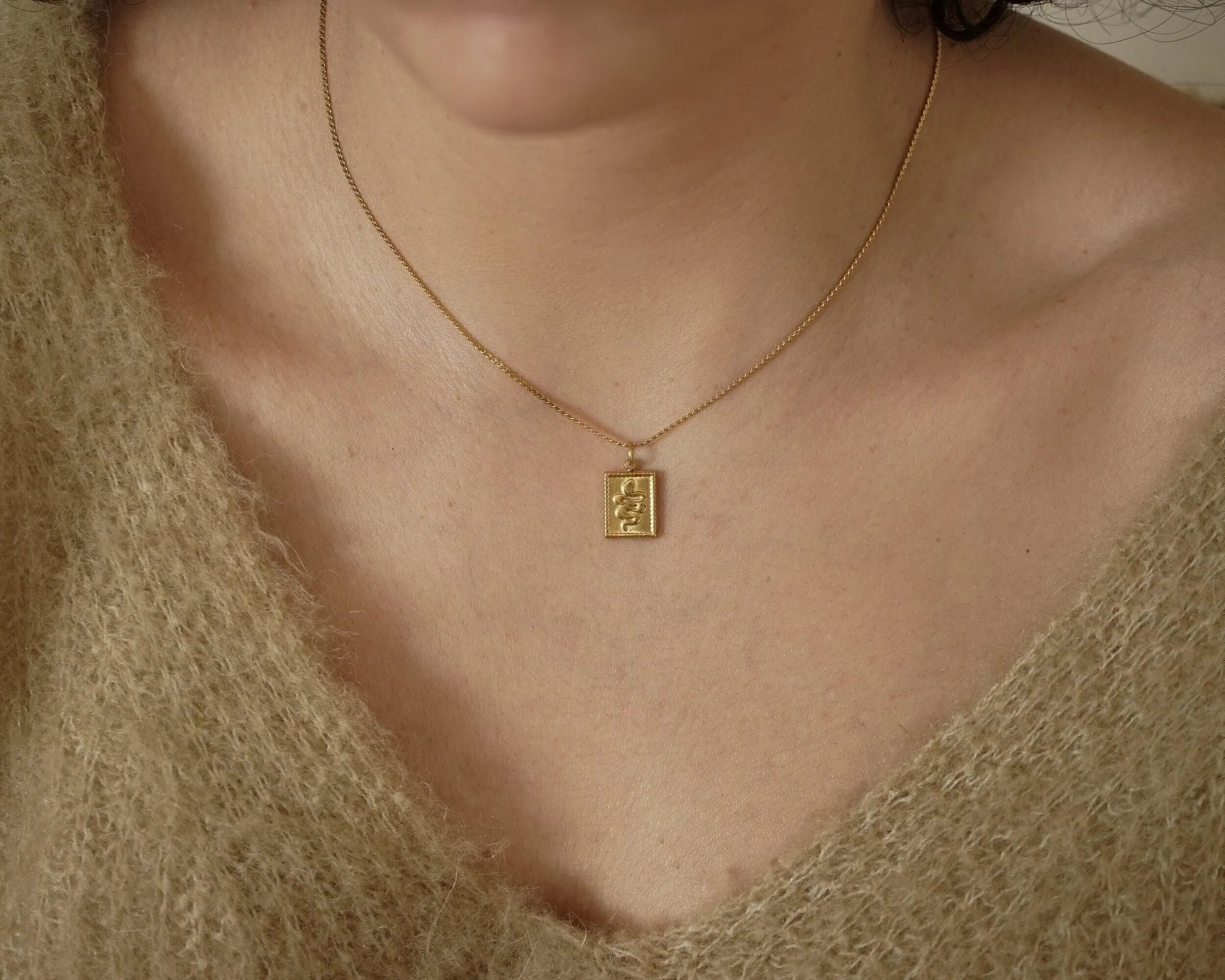 Gold Rectangle Snake Stamp Necklace