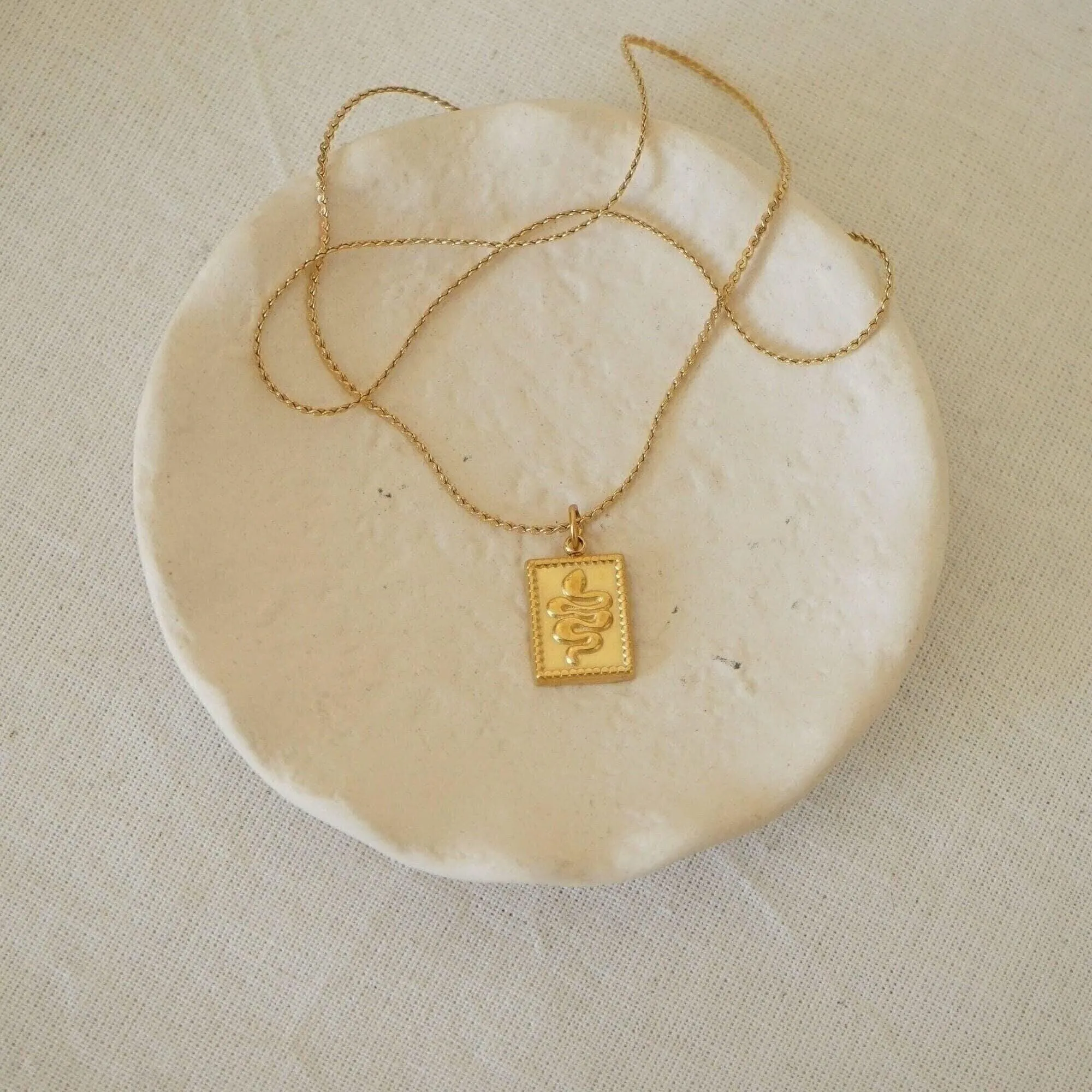 Gold Rectangle Snake Stamp Necklace