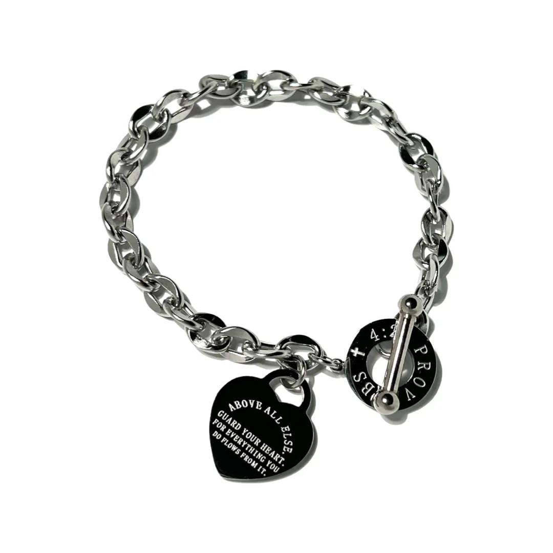 Heart Tag with Love Note Toggle Bracelet Stainless Steel