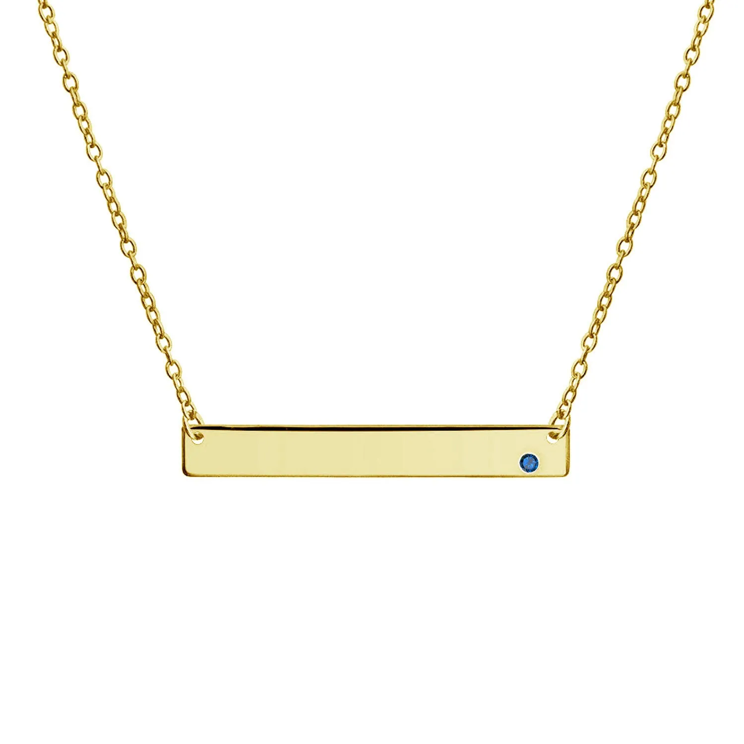 Inspirational Flat Bar Name Pendant Necklace 14K Gold Plated with Birthstone