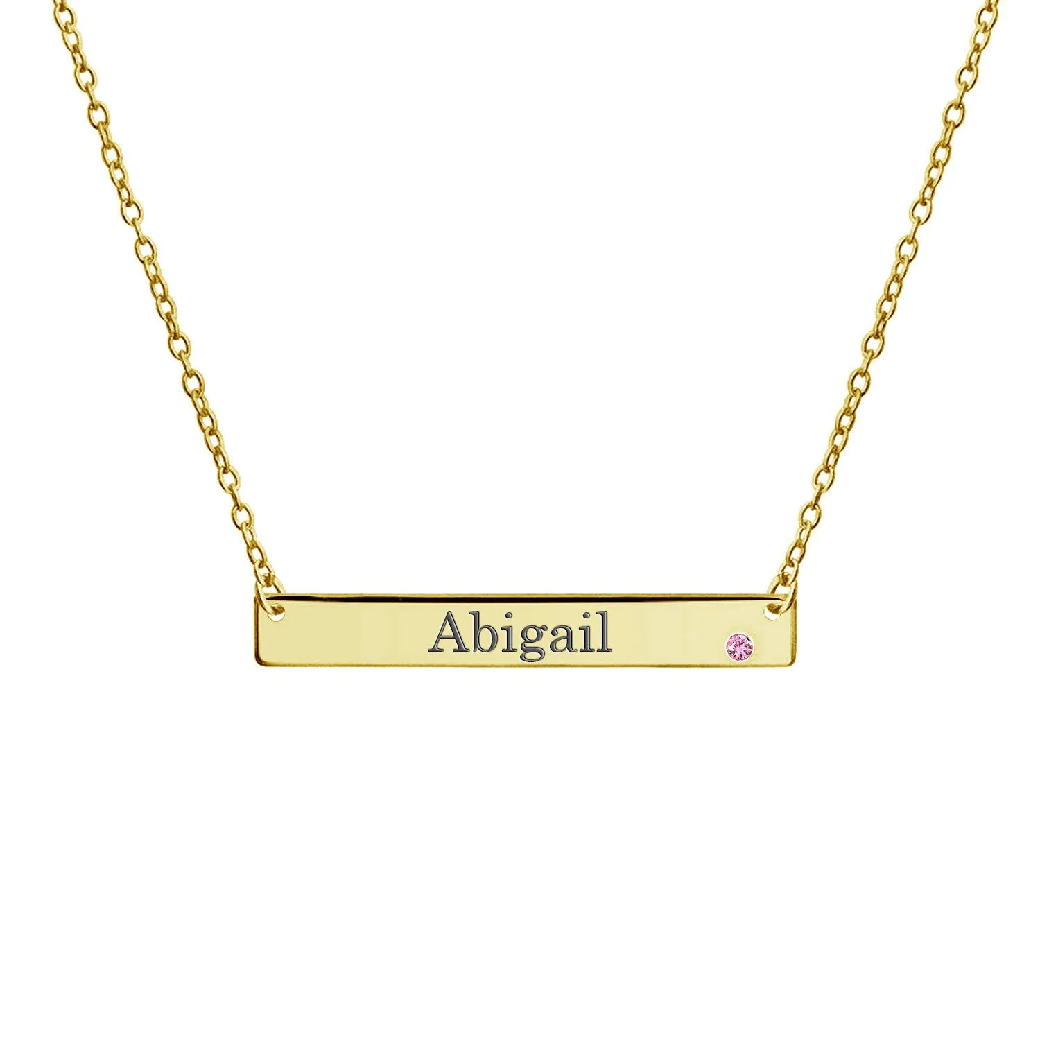 Inspirational Flat Bar Name Pendant Necklace 14K Gold Plated with Birthstone