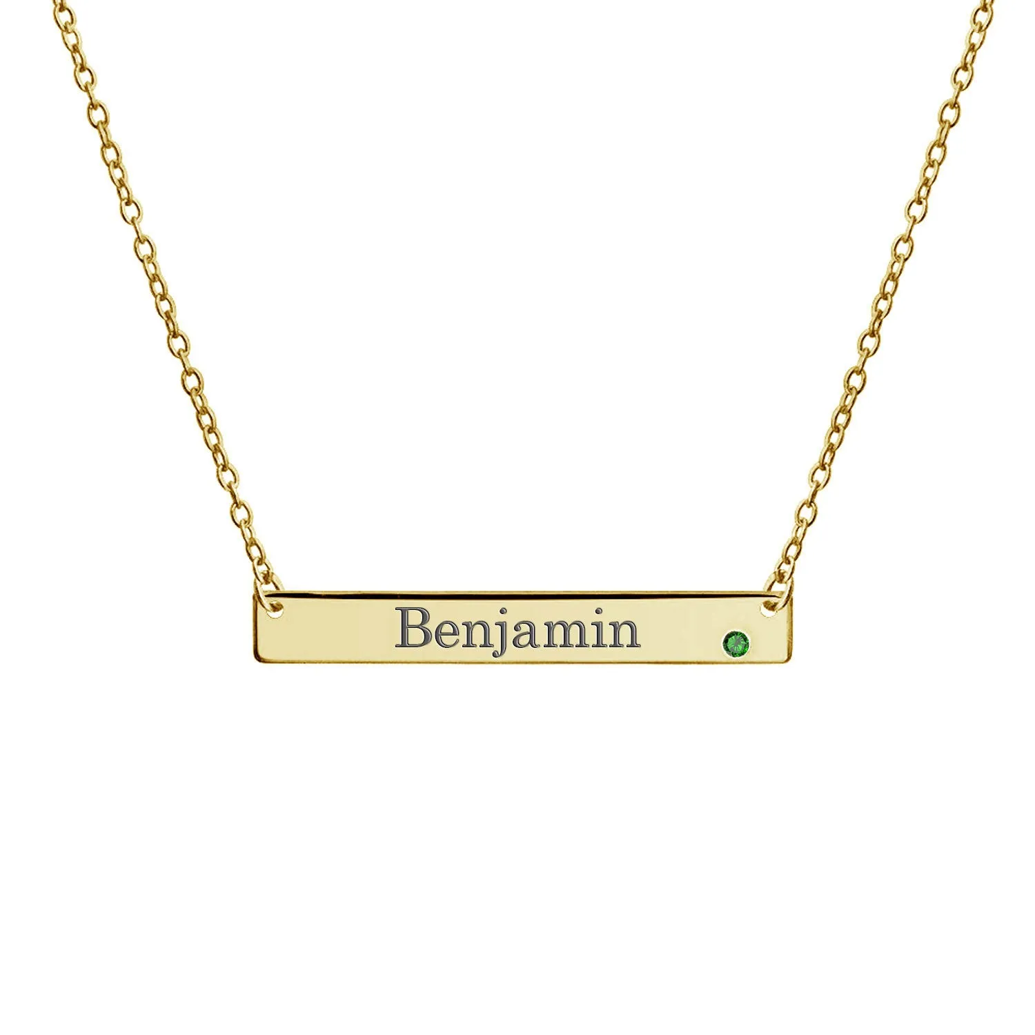 Inspirational Flat Bar Name Pendant Necklace 14K Gold Plated with Birthstone