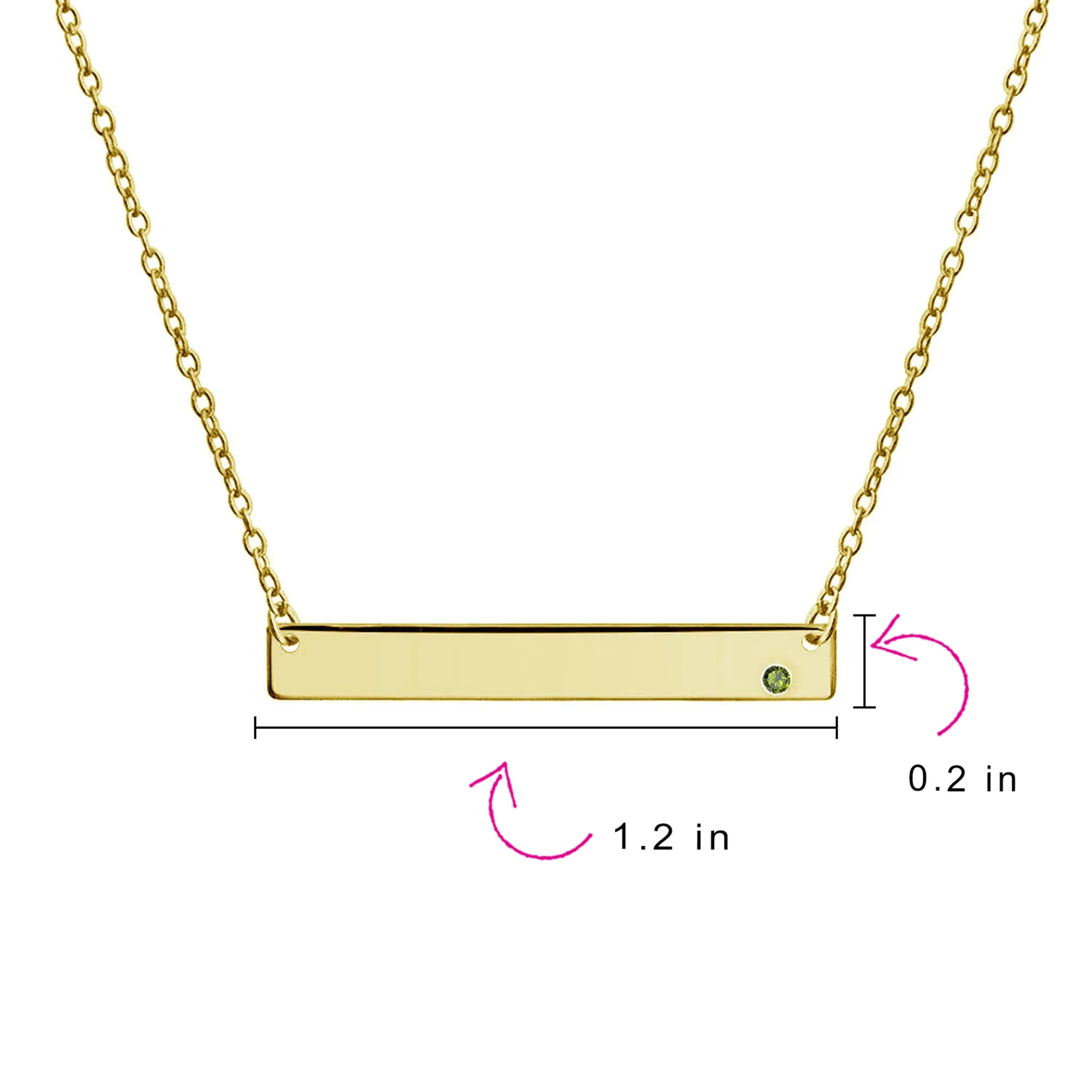 Inspirational Flat Bar Name Pendant Necklace 14K Gold Plated with Birthstone