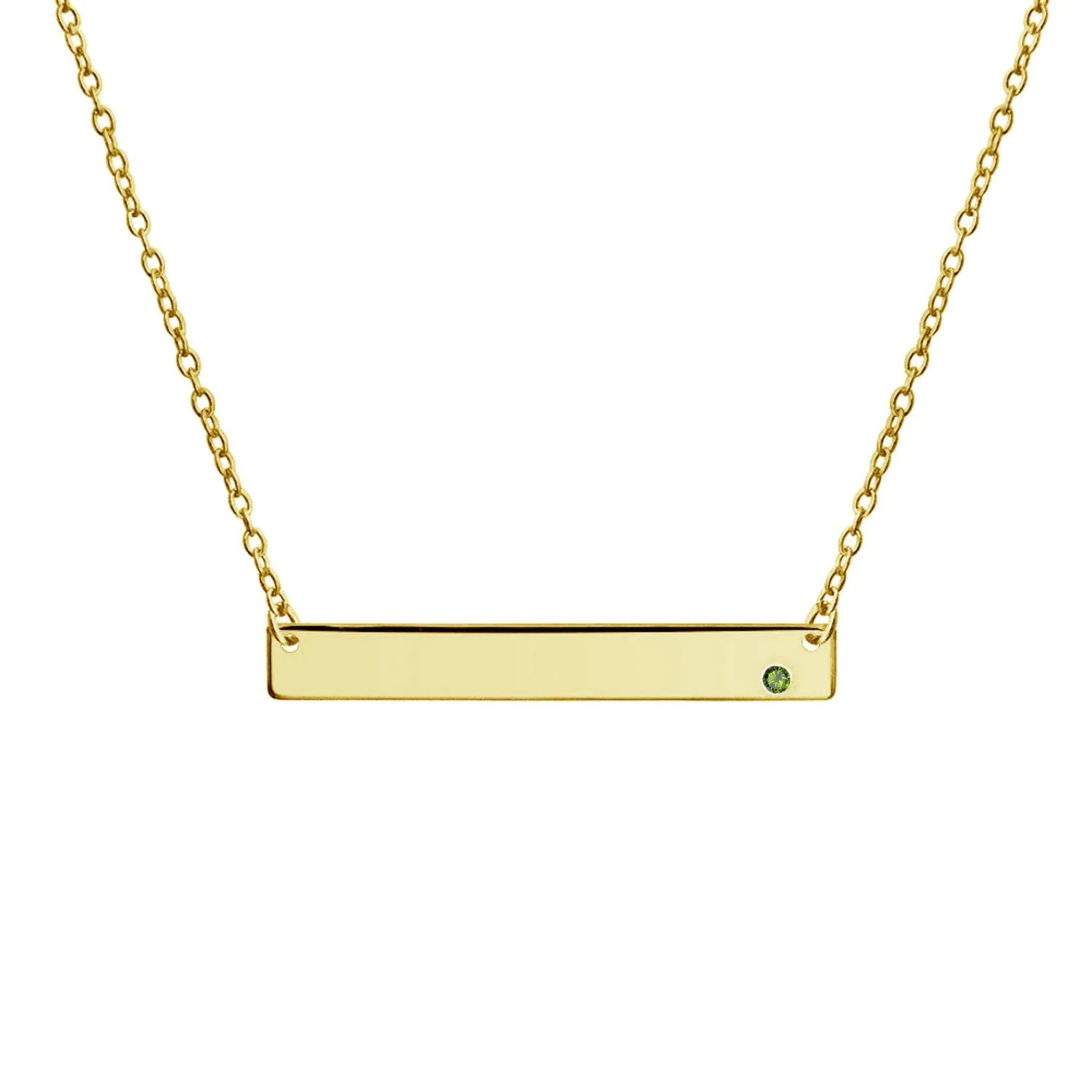 Inspirational Flat Bar Name Pendant Necklace 14K Gold Plated with Birthstone