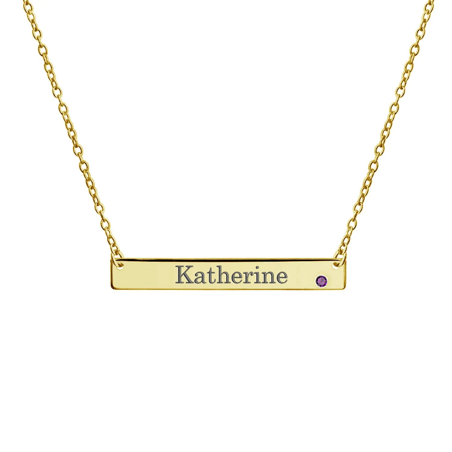 Inspirational Flat Bar Name Pendant Necklace 14K Gold Plated with Birthstone