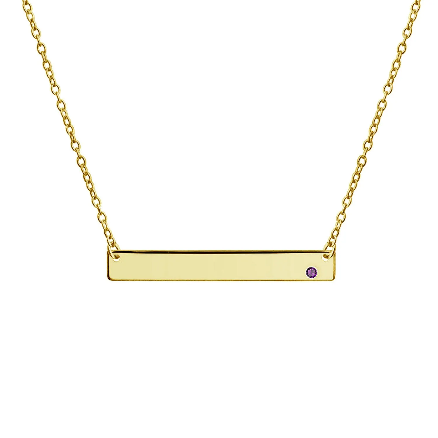 Inspirational Flat Bar Name Pendant Necklace 14K Gold Plated with Birthstone