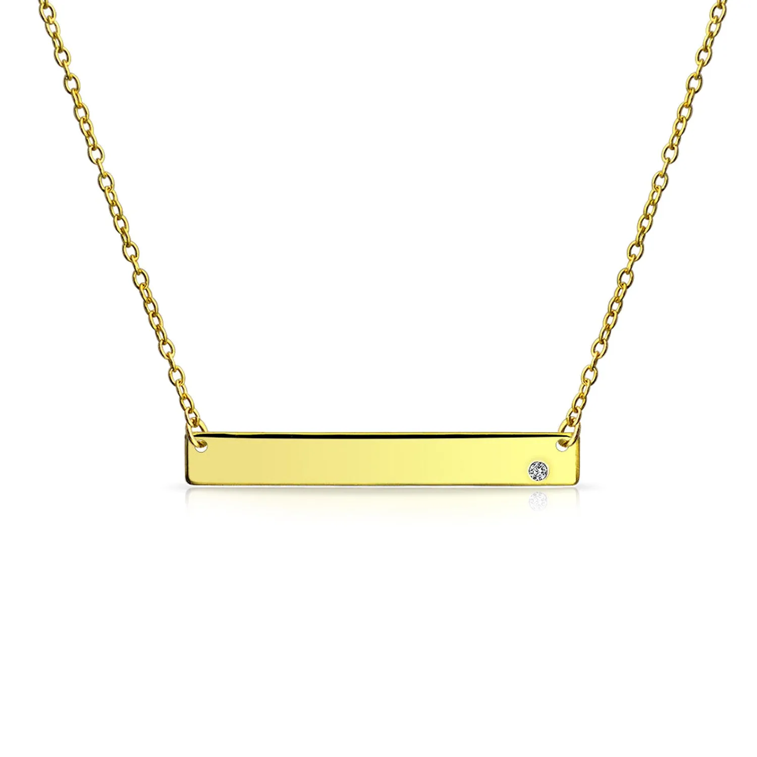 Inspirational Flat Bar Name Pendant Necklace 14K Gold Plated with Birthstone