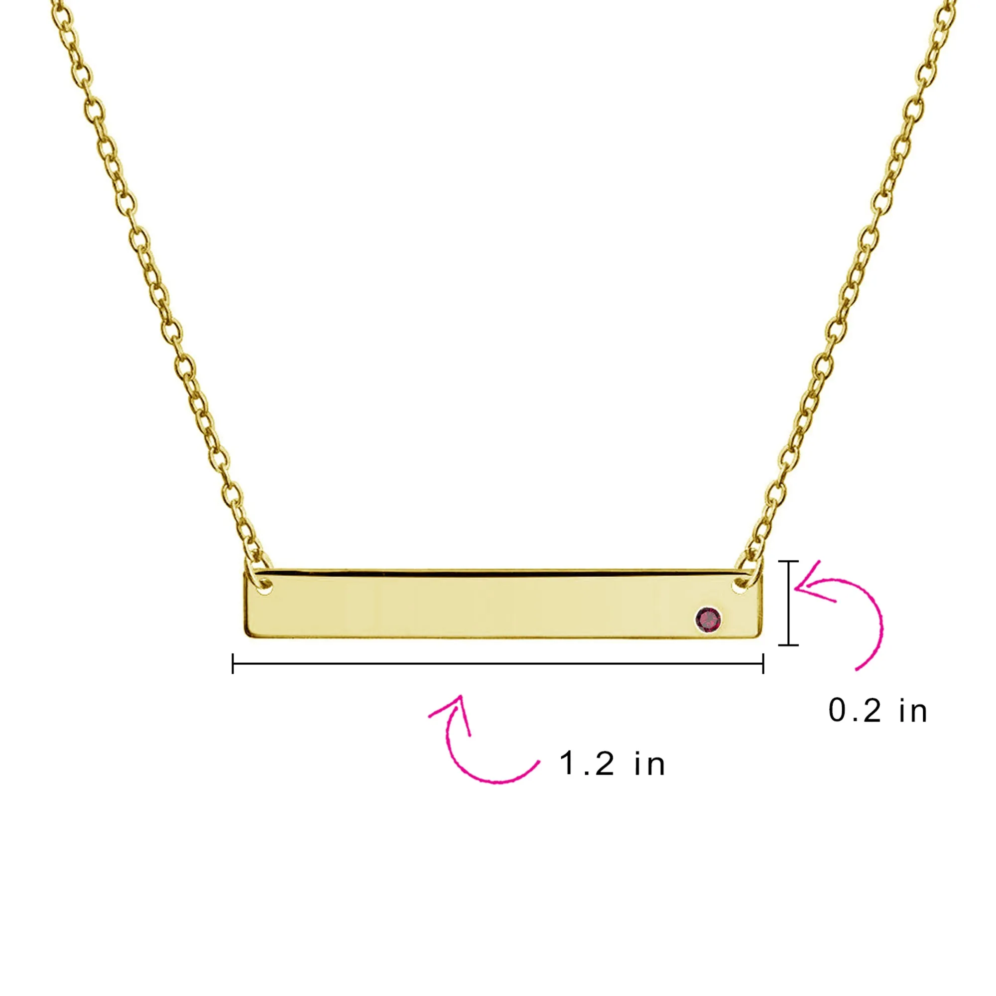 Inspirational Flat Bar Name Pendant Necklace 14K Gold Plated with Birthstone