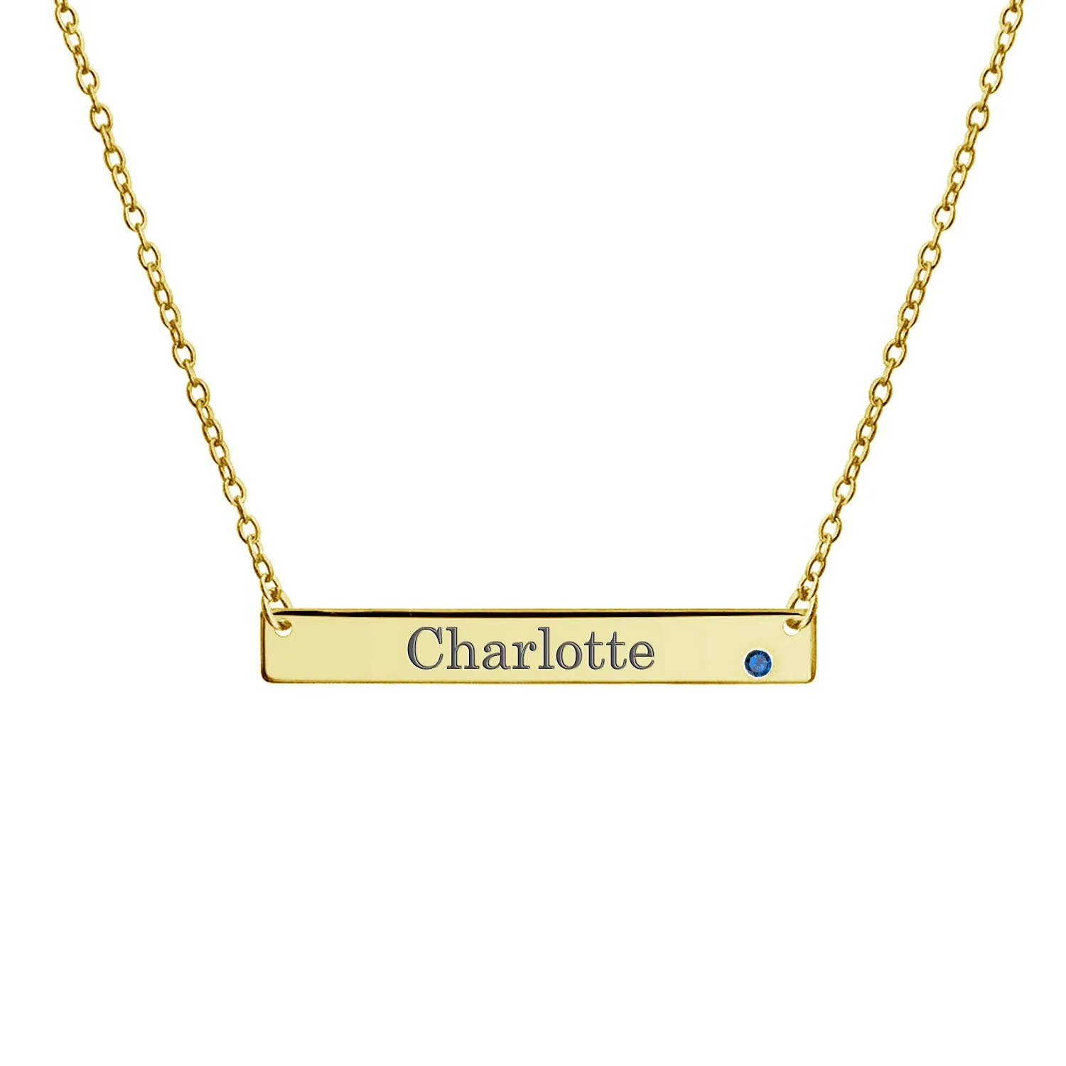 Inspirational Flat Bar Name Pendant Necklace 14K Gold Plated with Birthstone