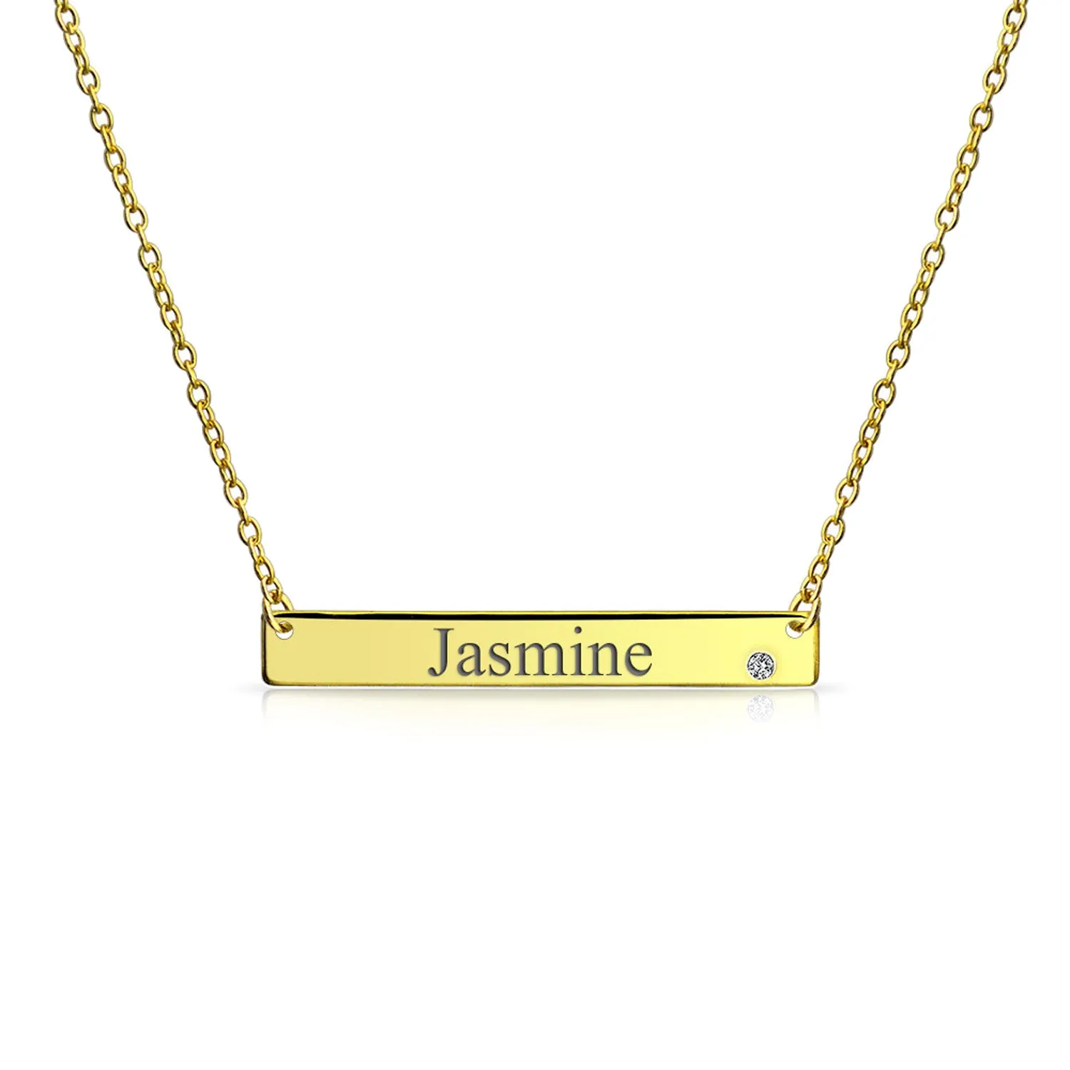 Inspirational Flat Bar Name Pendant Necklace 14K Gold Plated with Birthstone