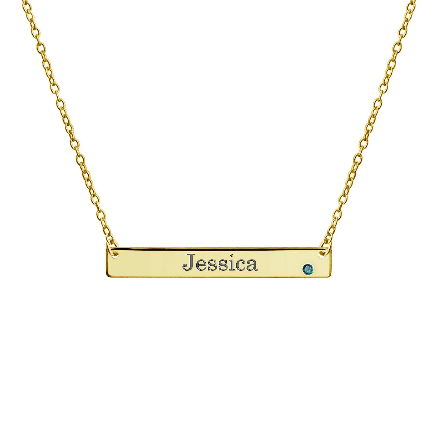 Inspirational Flat Bar Name Pendant Necklace 14K Gold Plated with Birthstone