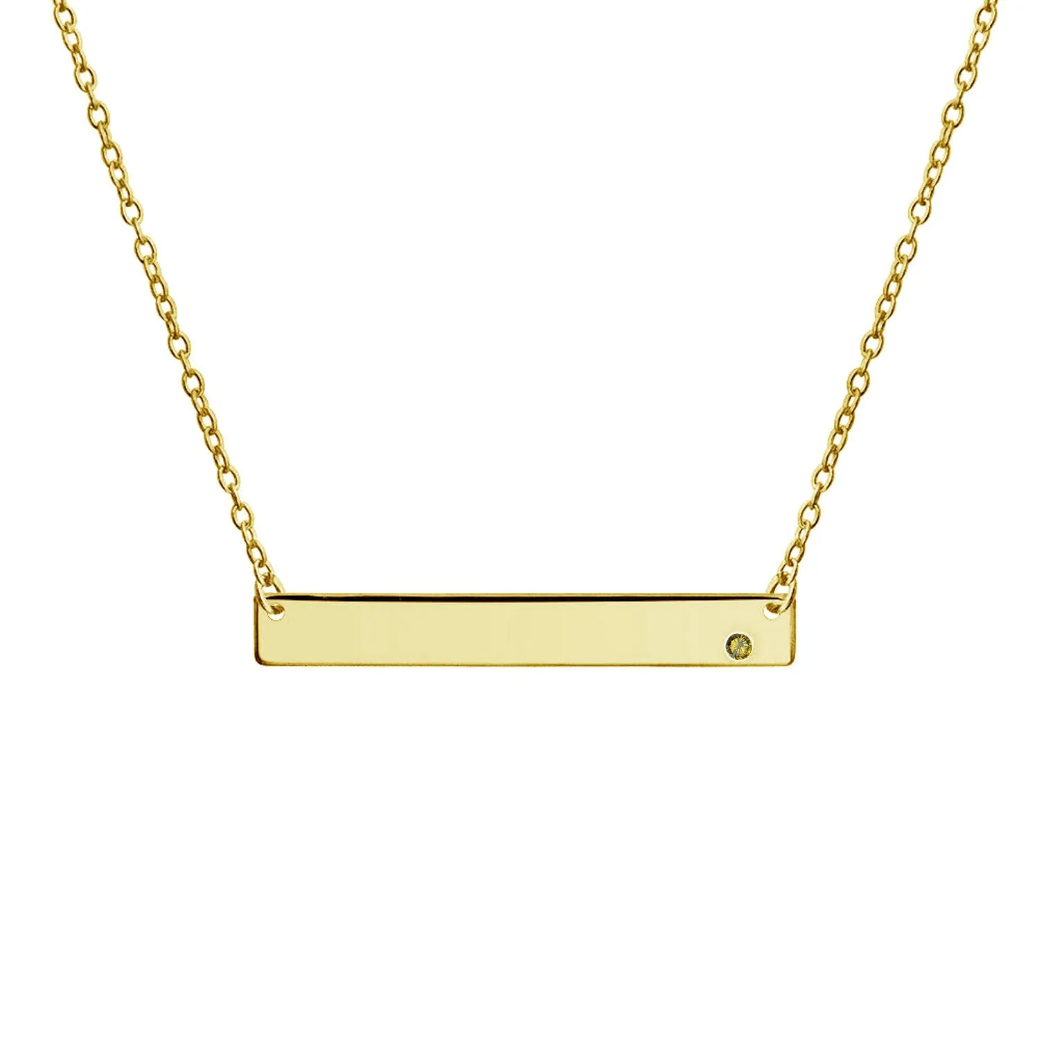 Inspirational Flat Bar Name Pendant Necklace 14K Gold Plated with Birthstone