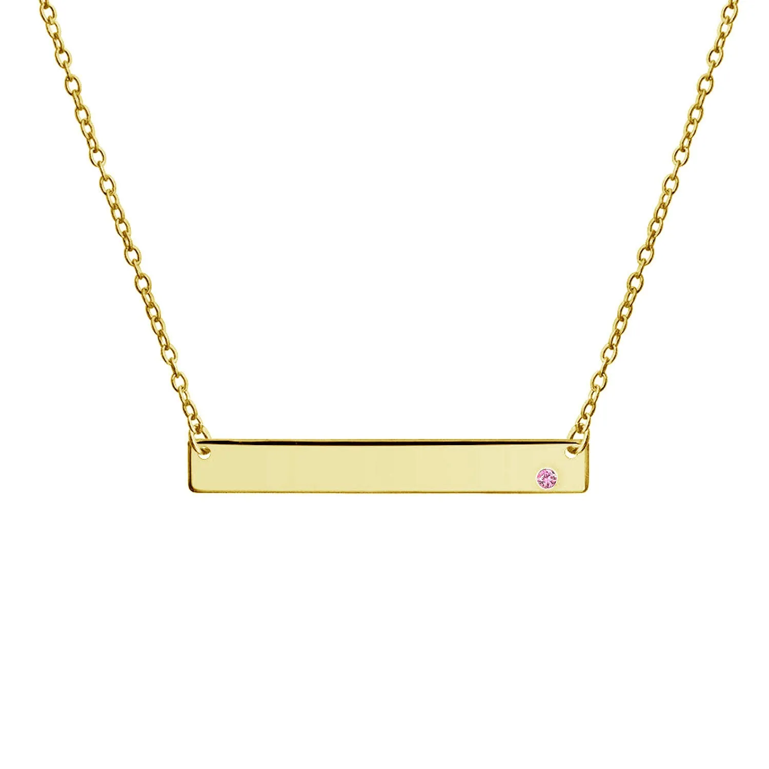 Inspirational Flat Bar Name Pendant Necklace 14K Gold Plated with Birthstone