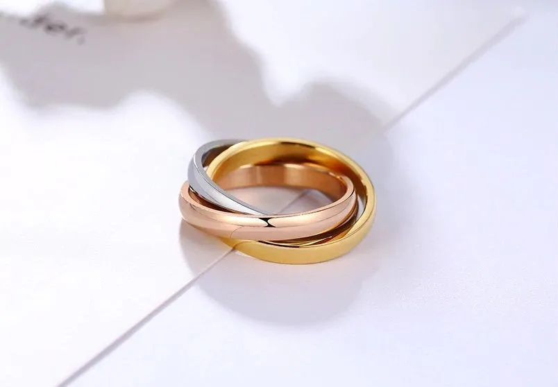 Interlocking Rings - Womens Ring - 3 Pieces Gold Rose Gold Silver - Minimalist Ring - Gift for Her - 3 Rolling Rings - Fidget Ring