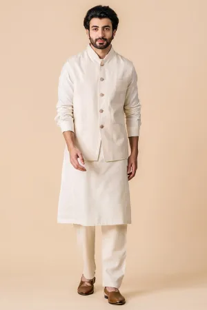 Ivory Linen Kurta Bundi Set