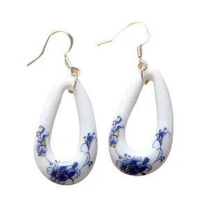 Jingdezhen ceramic traditional handmade earrings creative blue and white fashion earrings simple earrings