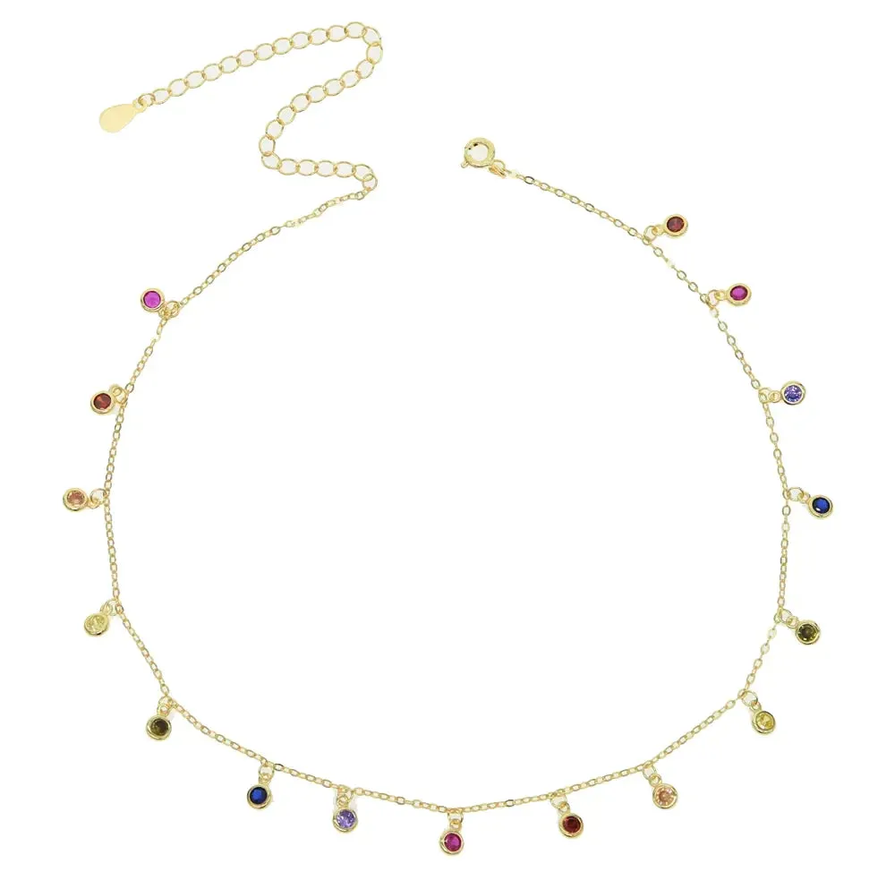 JuliaFashion - 2024 Rainbow CZ Delicate Silver Charm Necklace