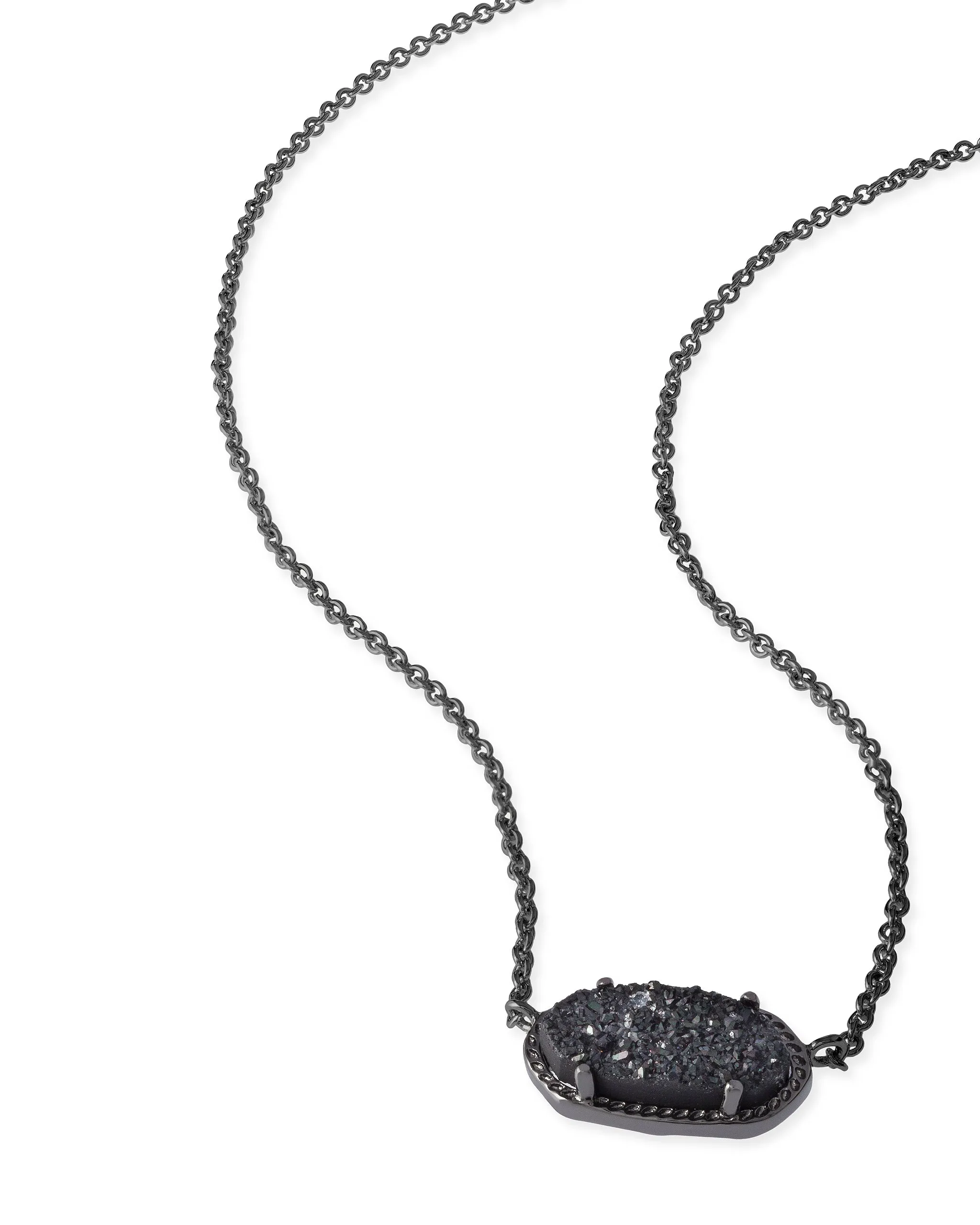 Kendra Scott Elisa Oval Pendant Necklace in Black Drusy and Gunmetal