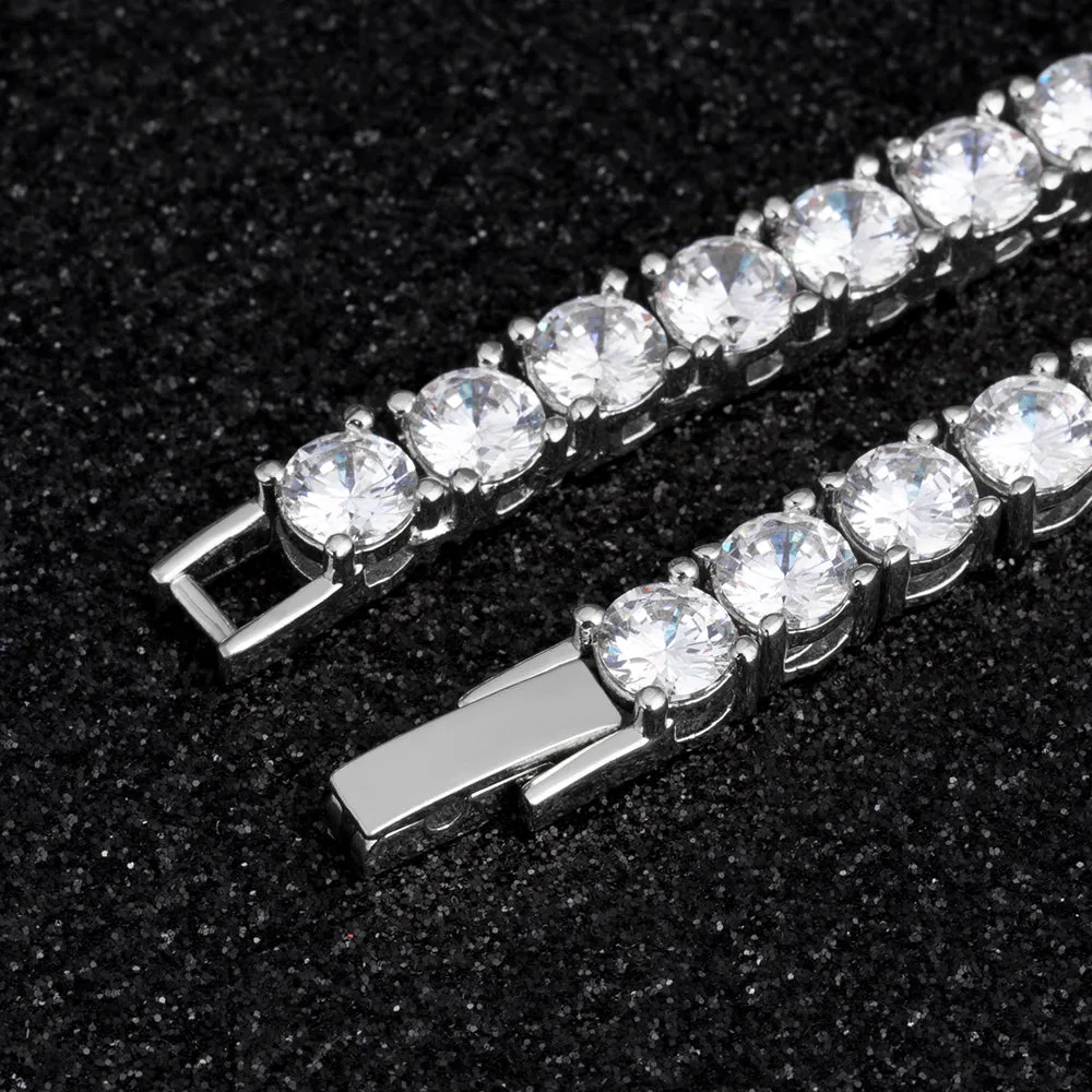 KRKC 3mm CZ Diamond Mens Tennis Chain and Bracelet Set in White Gold