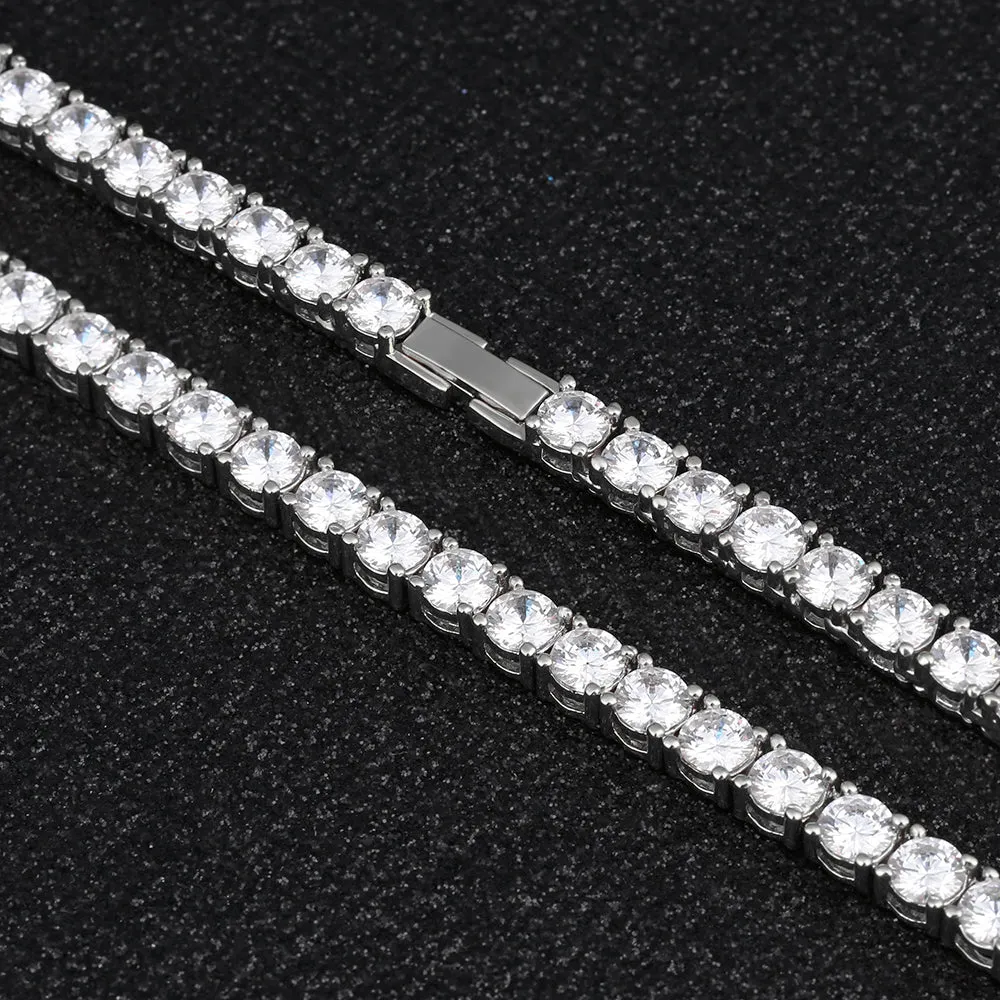 KRKC 3mm CZ Diamond Mens Tennis Chain and Bracelet Set in White Gold