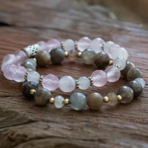 Love is All Around You: Rose Quartz, Sunstone, Moonstone Combo Bracelet