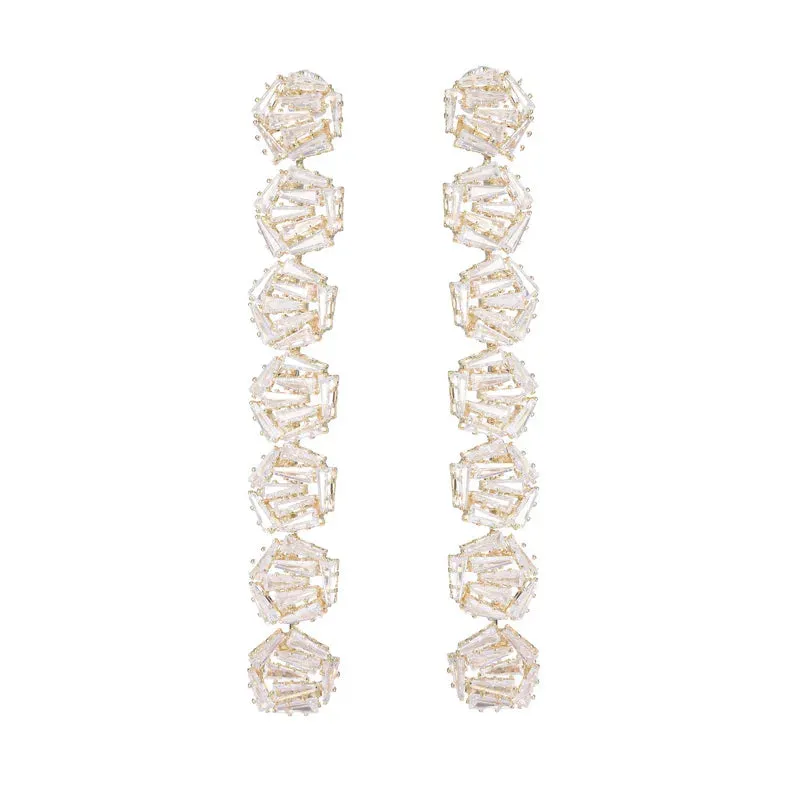 Luxury And Fashionable Cubic Zirconia Wedding Banquet Dress Paired long Geometric Earrings LYZ059